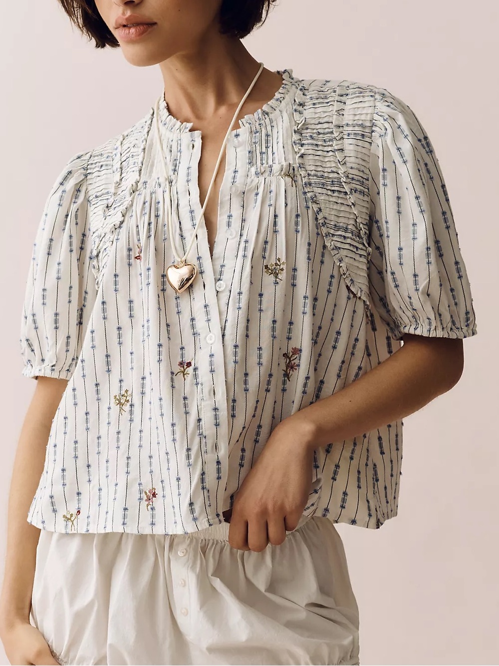 By Anthropologie Cotton Crop Swing Top in Blue Dot NWT